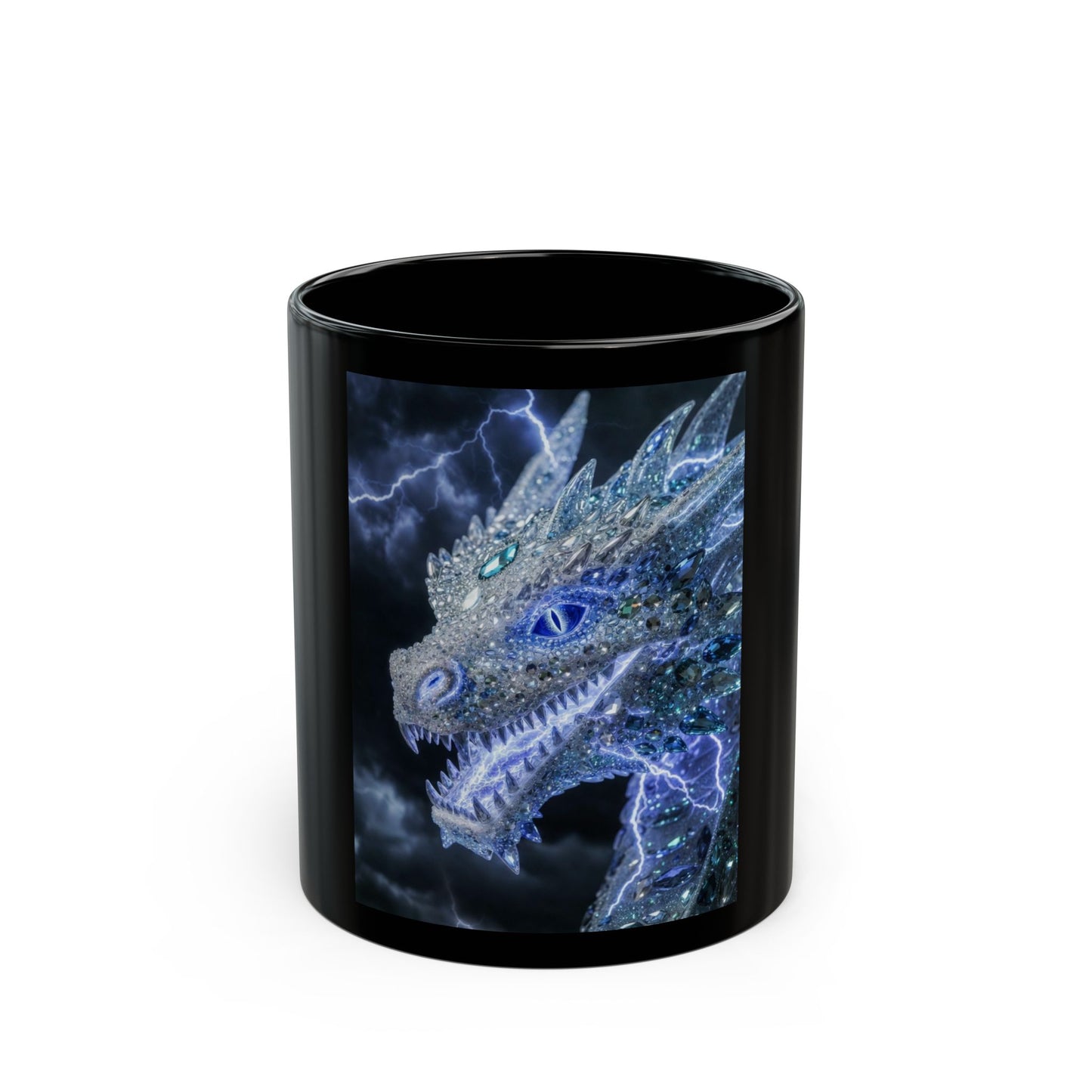Storm Dragon Black Mug — Electric Blue Fantasy Dragon Coffee Cup (11oz/15oz)