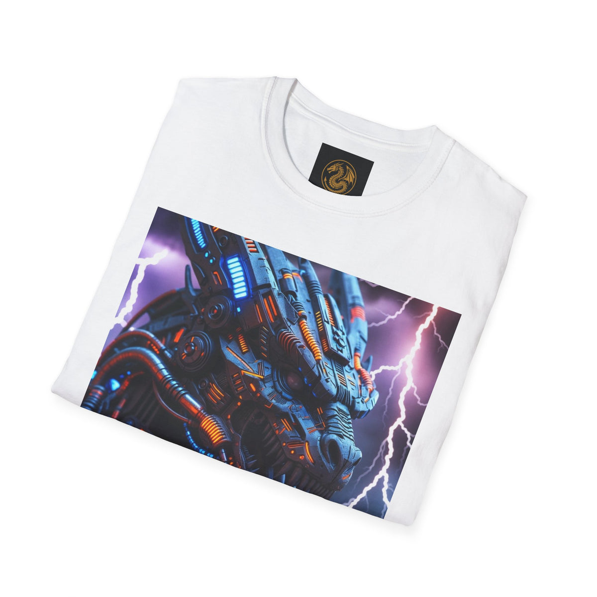 A Cyber Dragon T‑Shirt — Neon Mech Dragon with Lightning Graphic