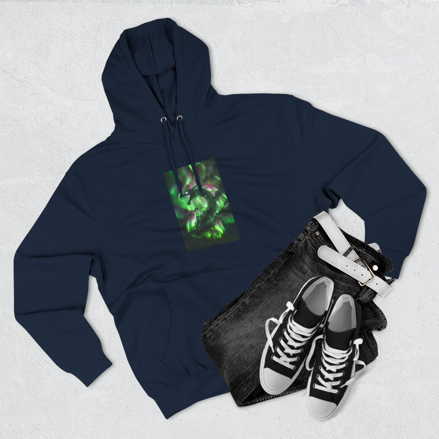 Green Nebula Abstract Hoodie — Aurora Swirl Fleece Pullover