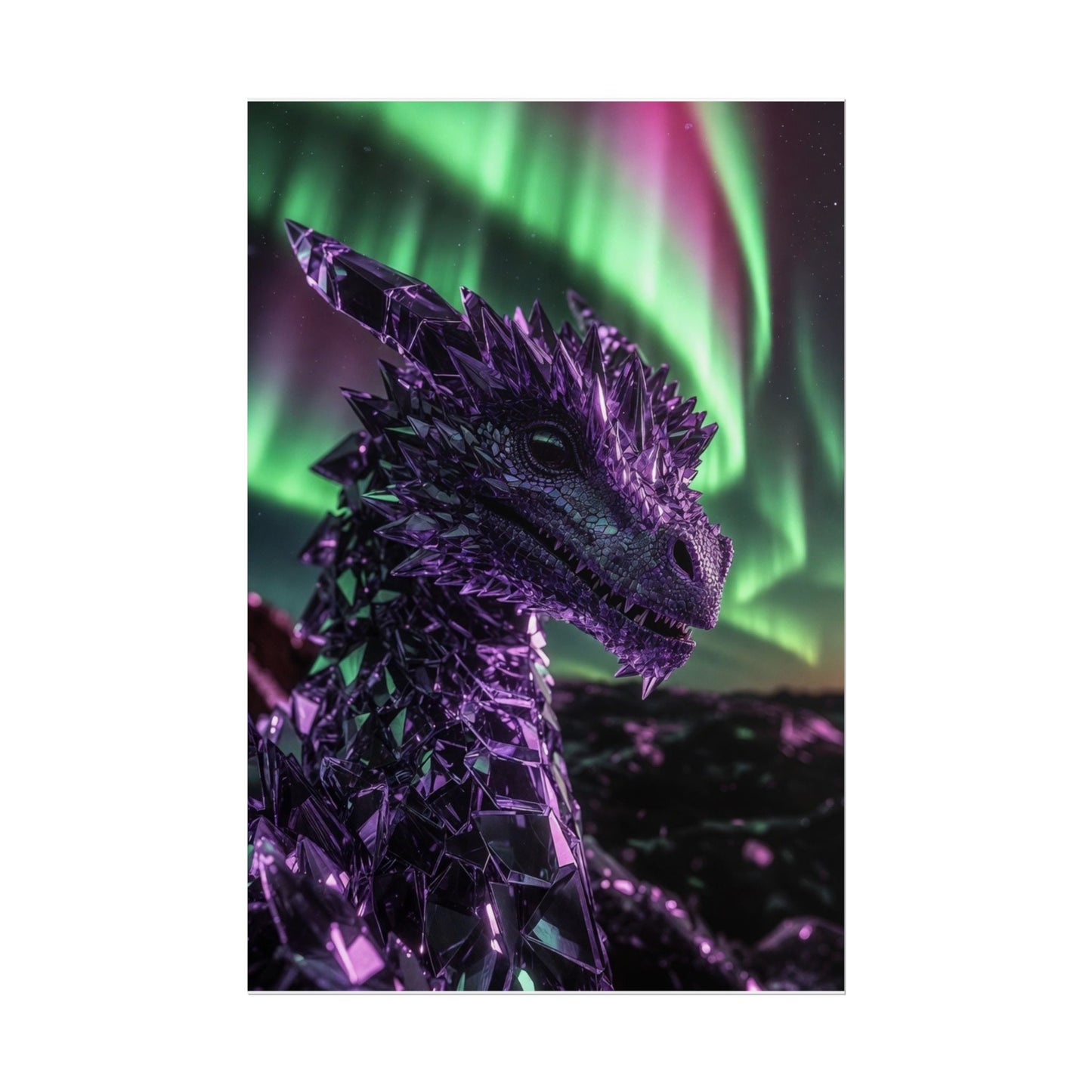 Aurora Dragon Rolled Poster — Purple Crystal Dragon Wall Art