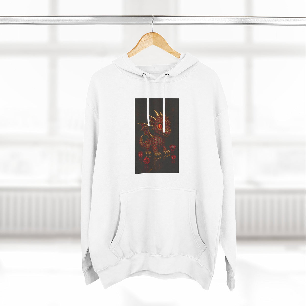 A RUBY RED Dragon Swirl Fleece Hoodie - Three-Panel Design for Fantasy Lovers