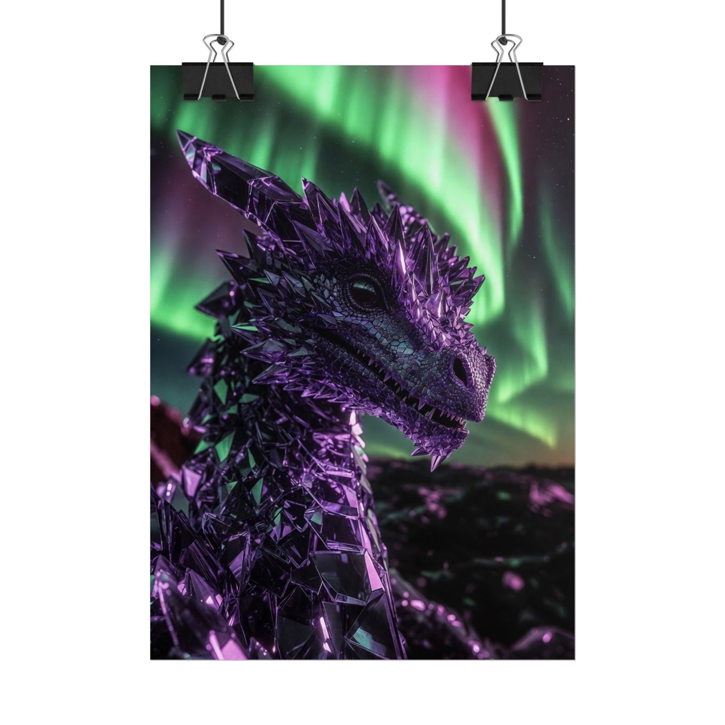 Aurora Dragon Rolled Poster — Purple Crystal Dragon Wall Art