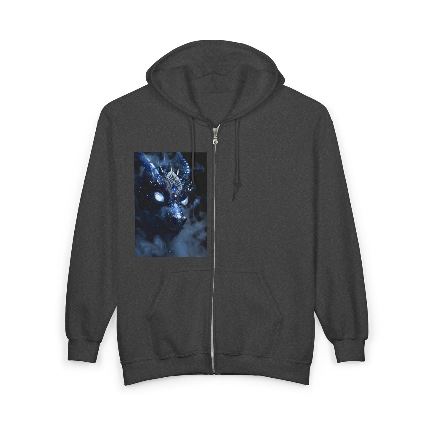 Dragon wolf Spirit Full-Zip Hoodie — Mystic Blue Wolf Portrait Zip-Up
