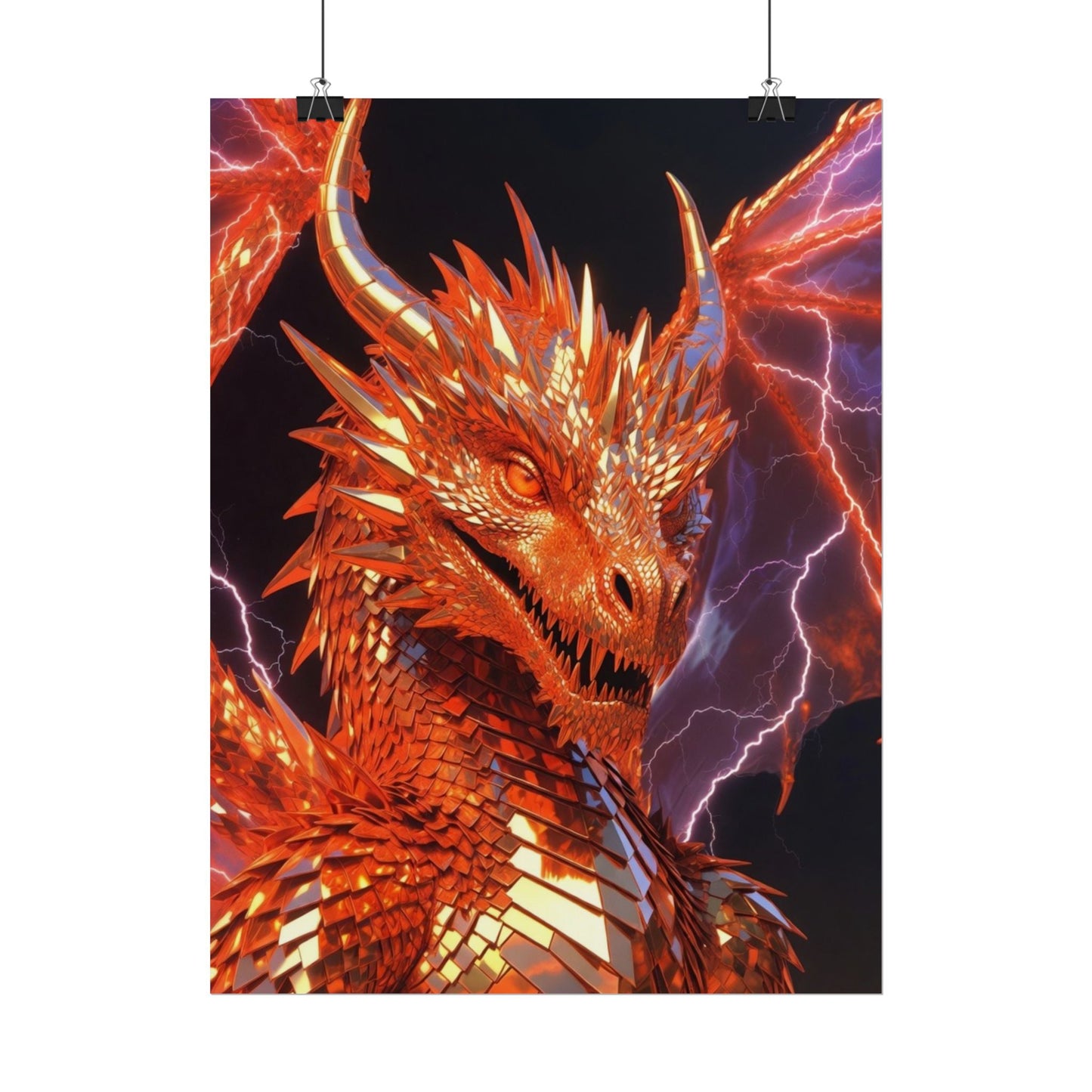 Orange Lightning Dragon Poster — Fantasy Wall Art for Gamers & Fans