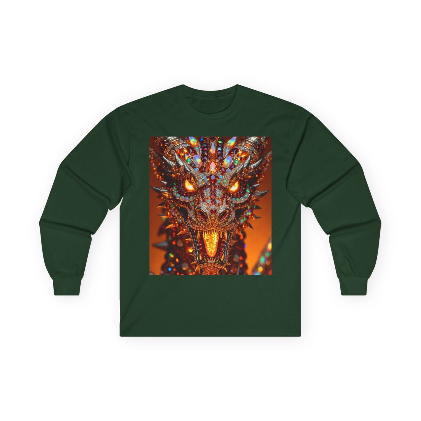 Dragon Portrait Long Sleeve Tee — Fiery Fantasy Monster Art