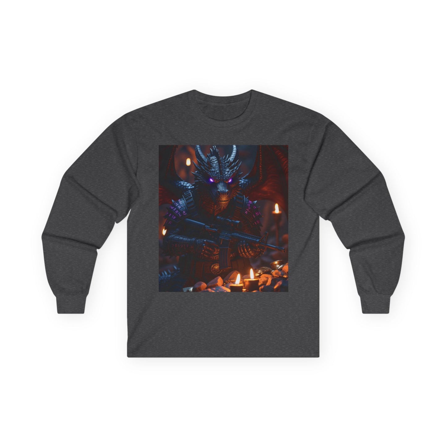 Dragon Knight Art Long Sleeve Tee — Dark Fantasy Candlelight Design