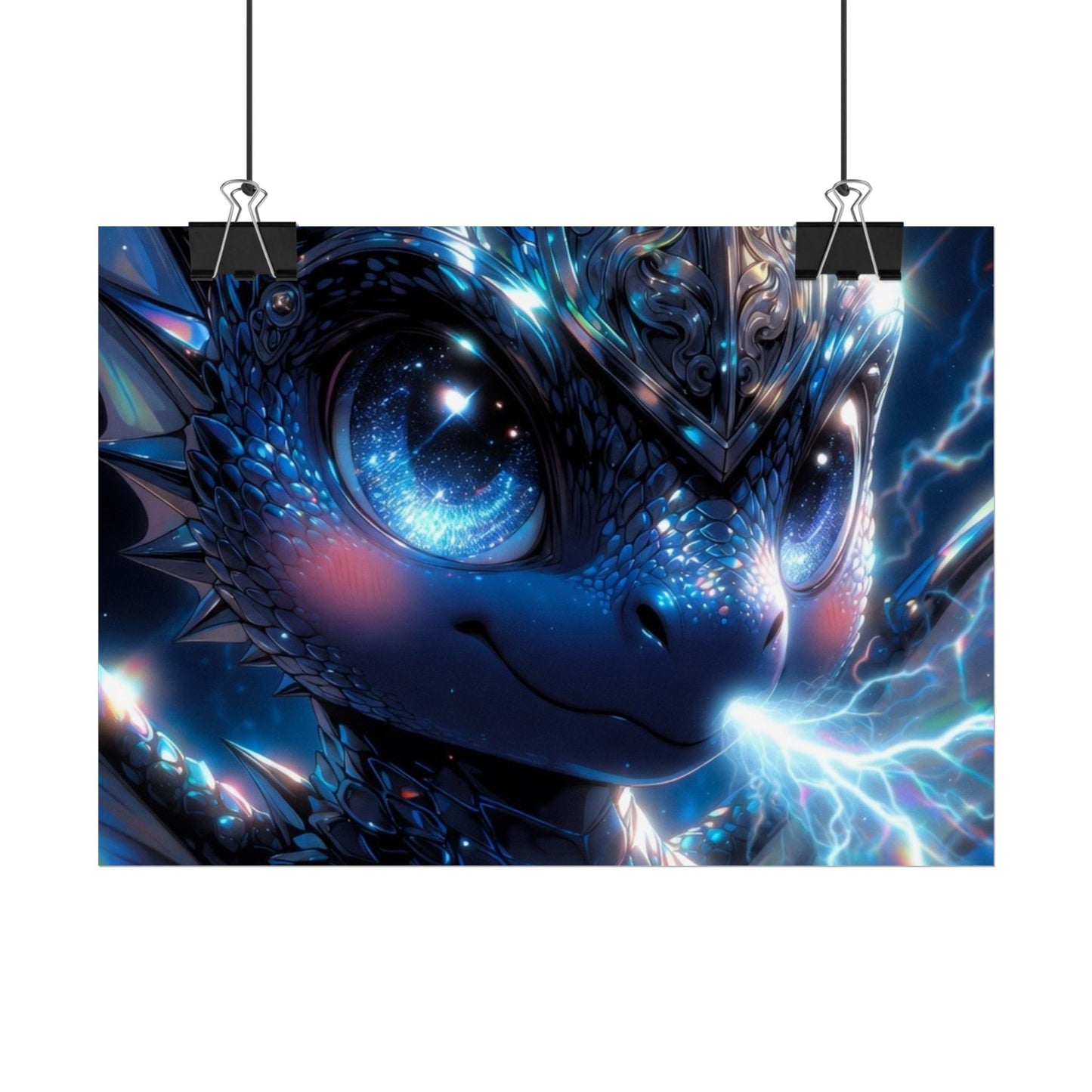 Shiny Blue Dragon Rolled Poster — Cute Electric Fantasy Wall Art