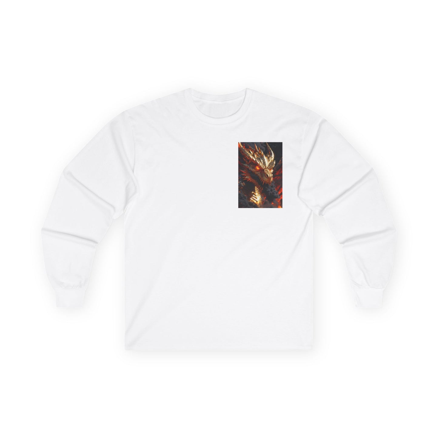 Dragon Flame Chest Graphic Long Sleeve Tee — Fiery Fantasy Shirt