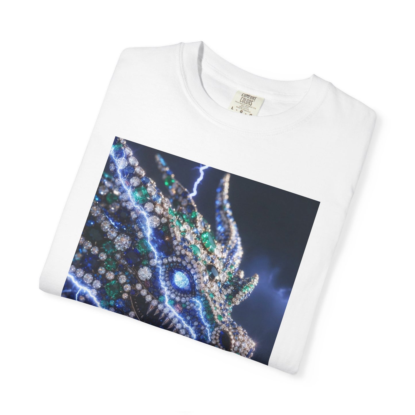 Dragon Lightning Graphic T-Shirt — Jewel-Studded Dragon Design