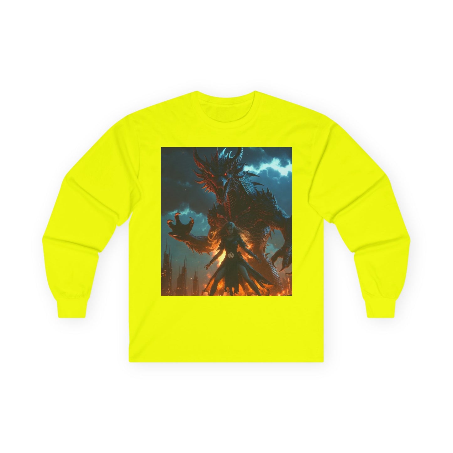 Dragon of Flame Long Sleeve Tee — Dark Fantasy Fire Demon Artwork