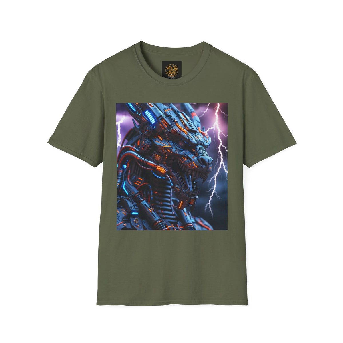 A Cyber Dragon T‑Shirt — Neon Mech Dragon with Lightning Graphic