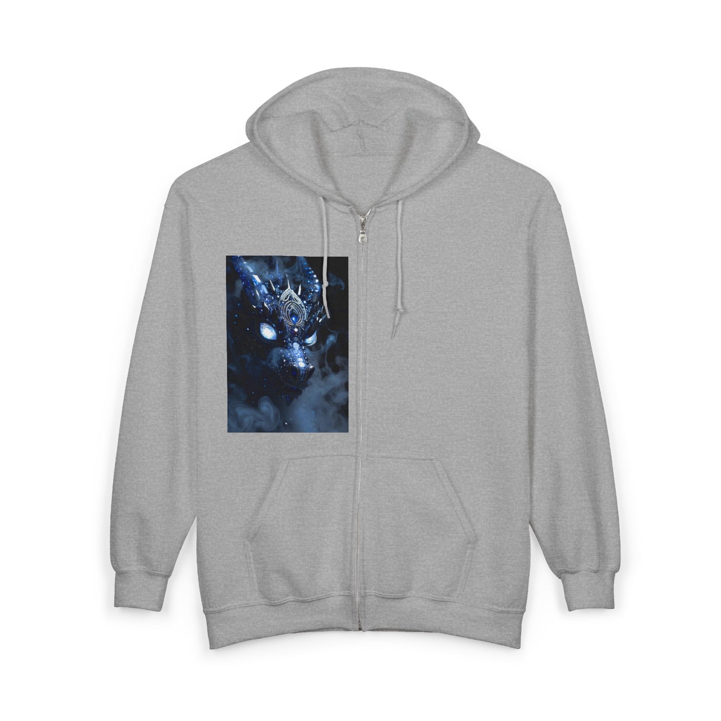 Dragon wolf Spirit Full-Zip Hoodie — Mystic Blue Wolf Portrait Zip-Up