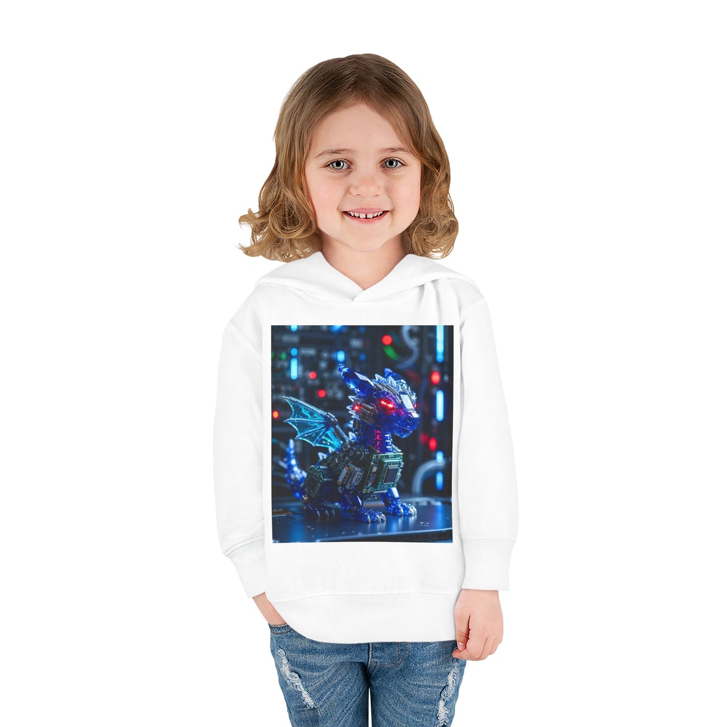 Toddler Hoodie — Neon Robot Dragon Pullover for Kids