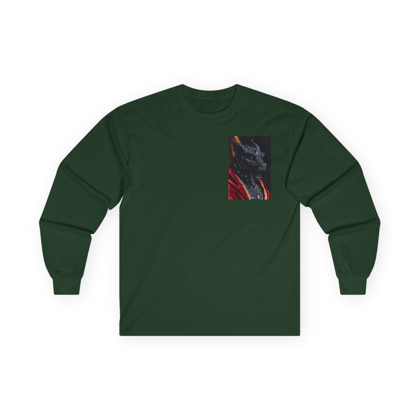 Long Sleeve Tee — Abstract Red & Black Dragon Marble Chest Print