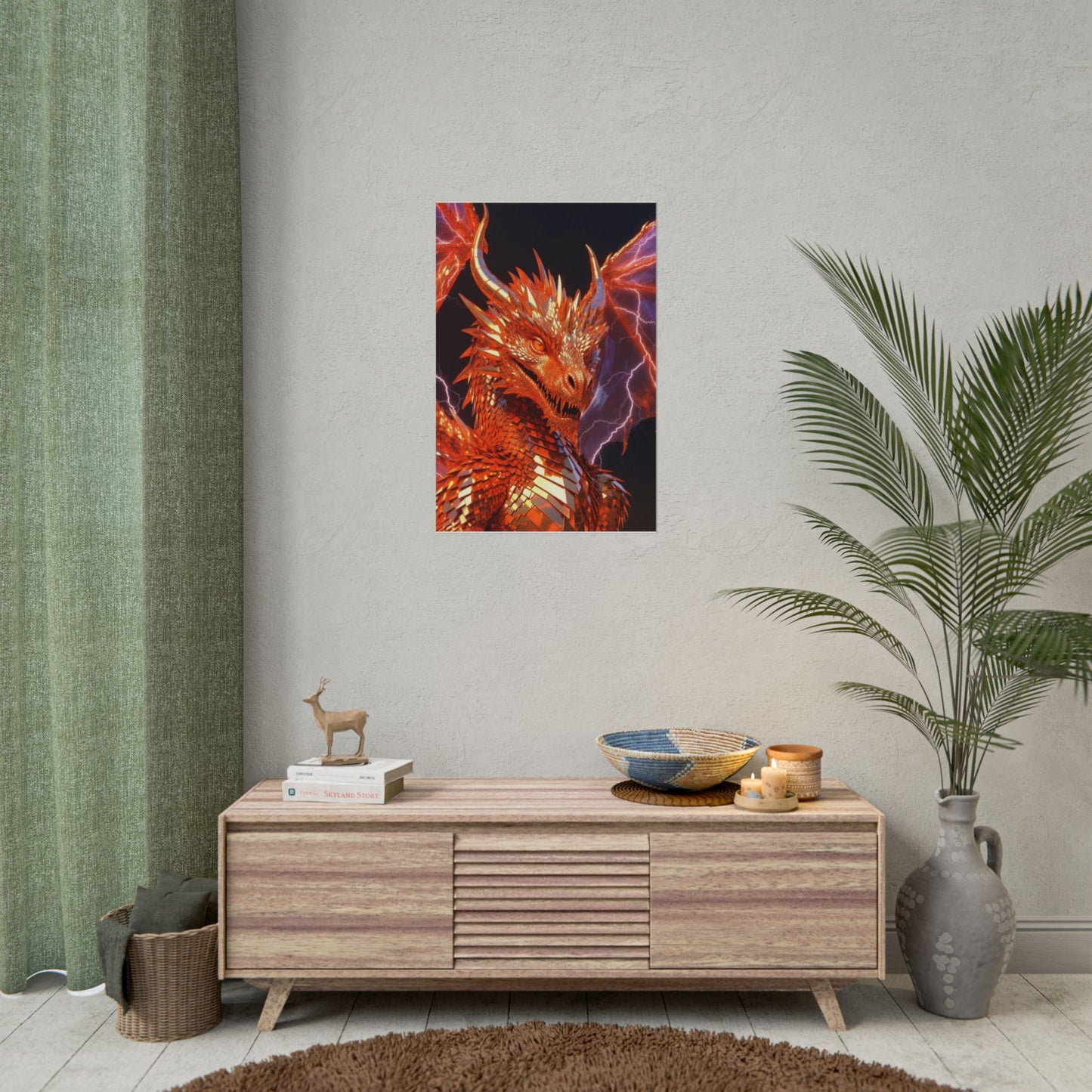 Orange Lightning Dragon Poster — Fantasy Wall Art for Gamers & Fans