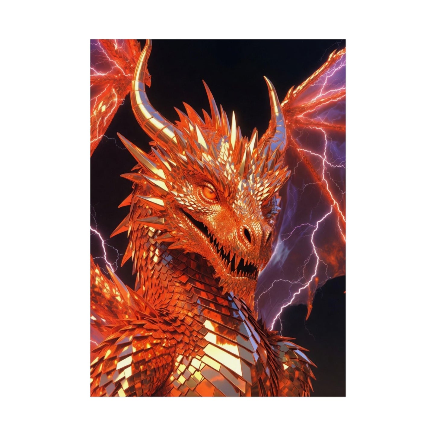 Orange Lightning Dragon Poster — Fantasy Wall Art for Gamers & Fans