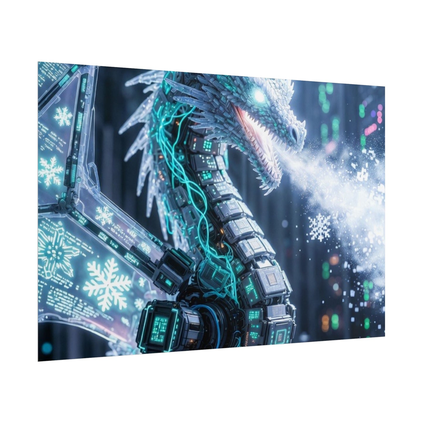 Rolled Poster — Cyber Ice Dragon Fantasy Art Print