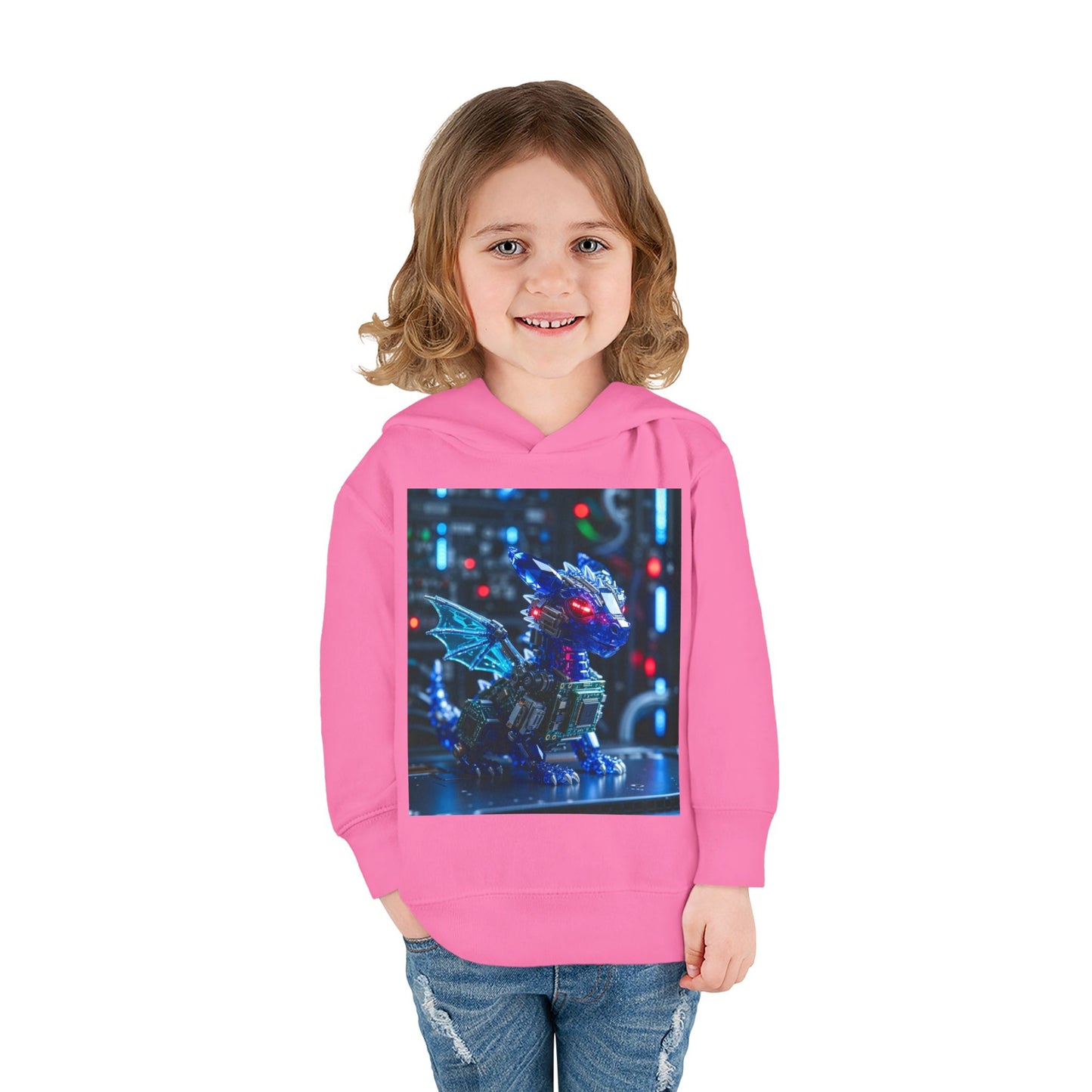Toddler Hoodie — Neon Robot Dragon Pullover for Kids