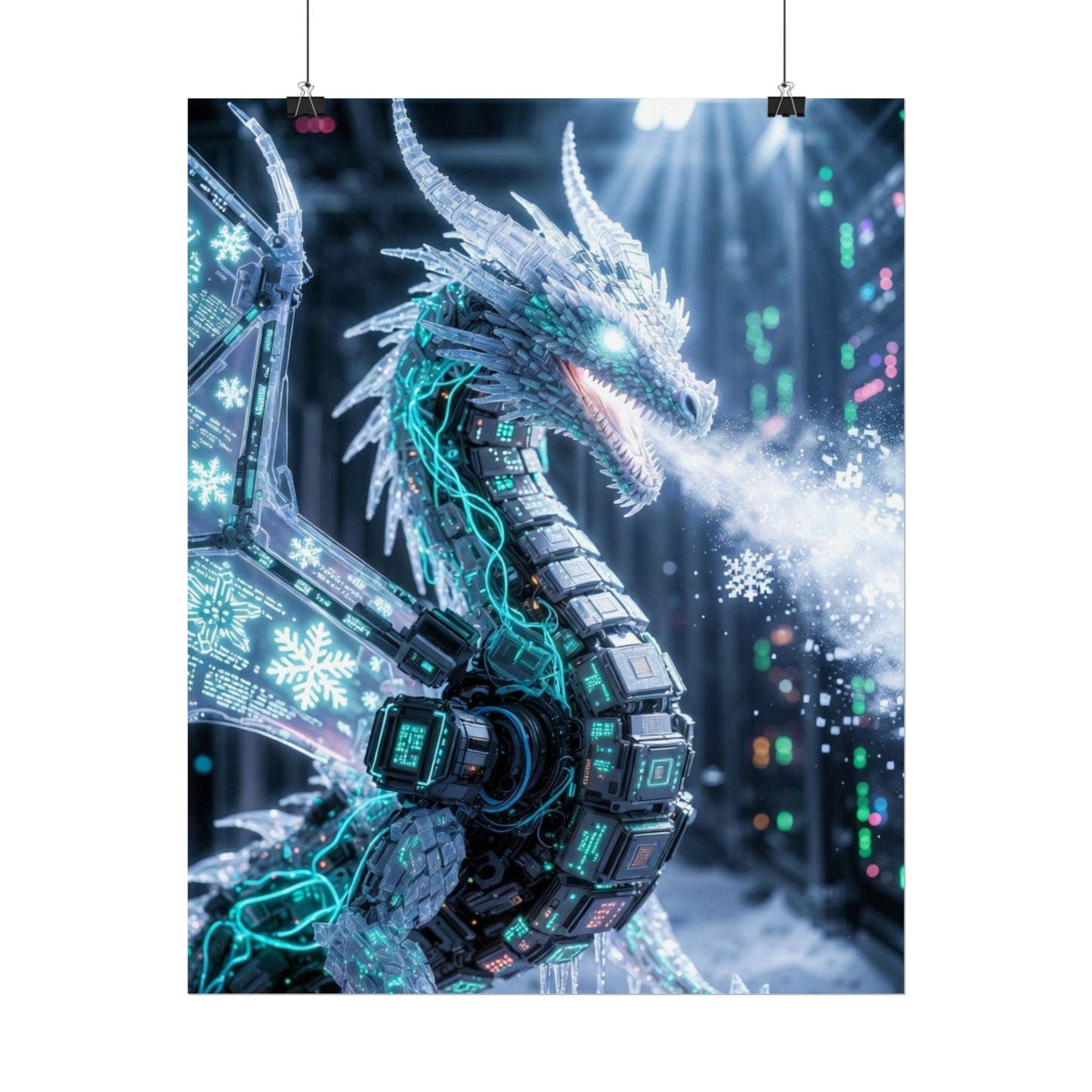 Rolled Poster — Cyber Ice Dragon Fantasy Art Print