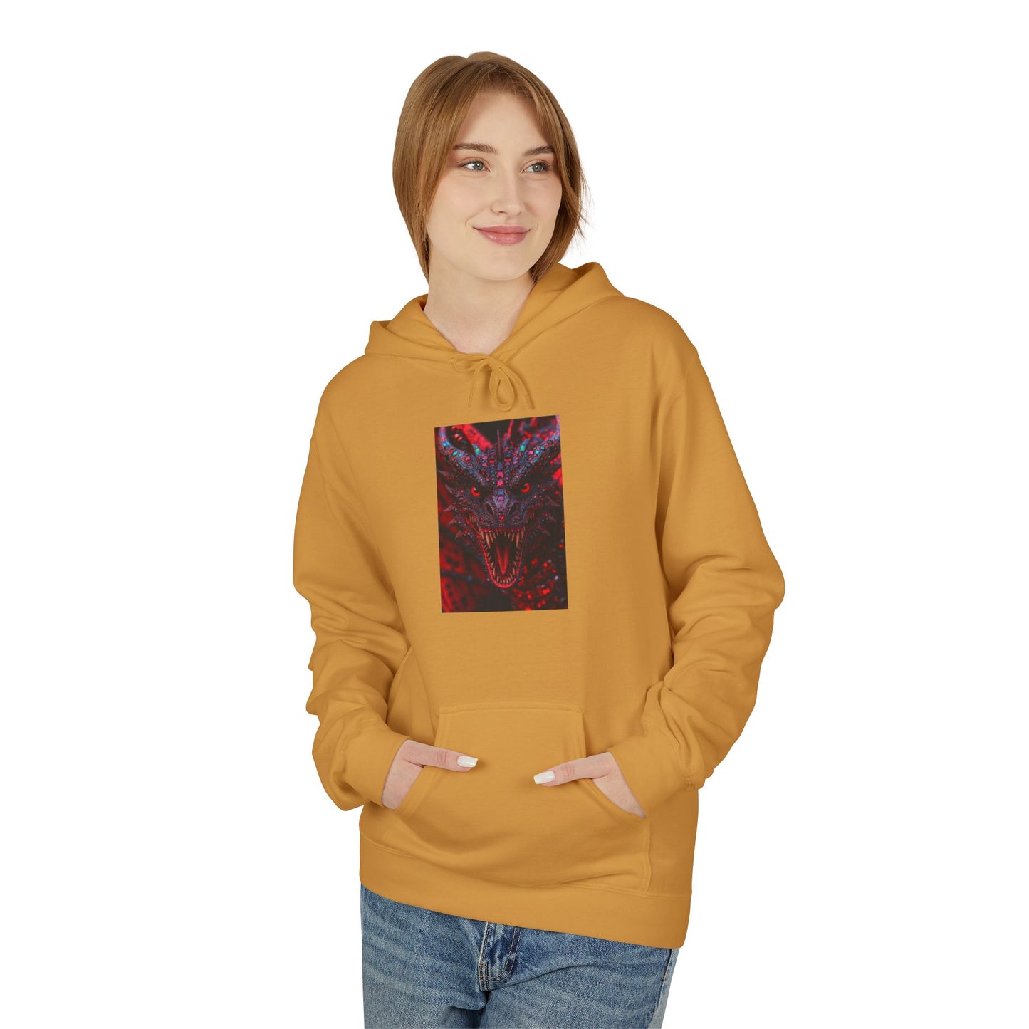 Abstract Red Dragon Marble Hoodie — Minimal Center Art Pullover