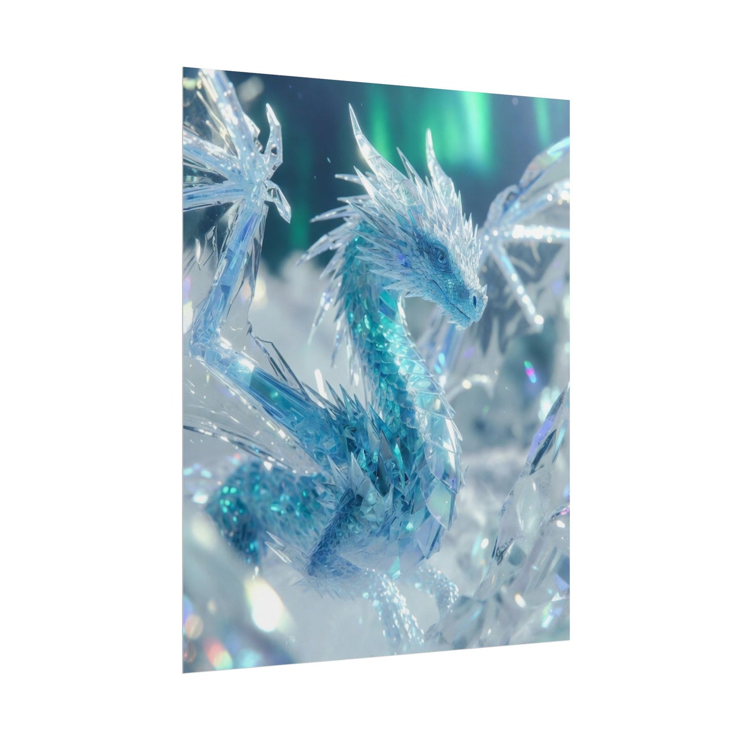 Ice Crystal Dragon Poster — Fantasy Aurora Wall Art (Rolled Poster)