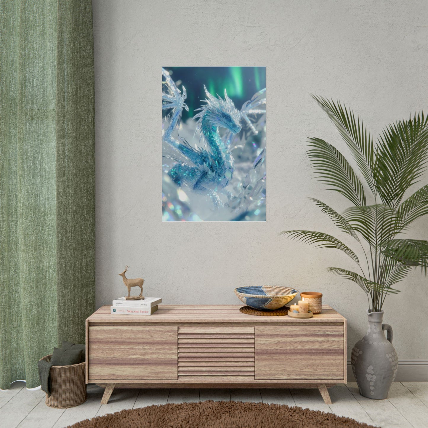 Ice Crystal Dragon Poster — Fantasy Aurora Wall Art (Rolled Poster)
