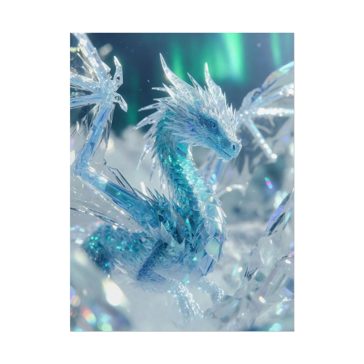 Ice Crystal Dragon Poster — Fantasy Aurora Wall Art (Rolled Poster)