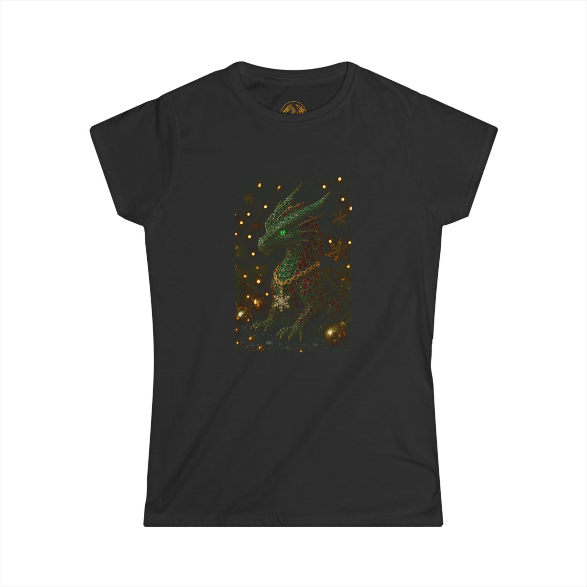 A Magical Christmas Women’s Tee — Emerald Dragon & Stars Graphic Shirt