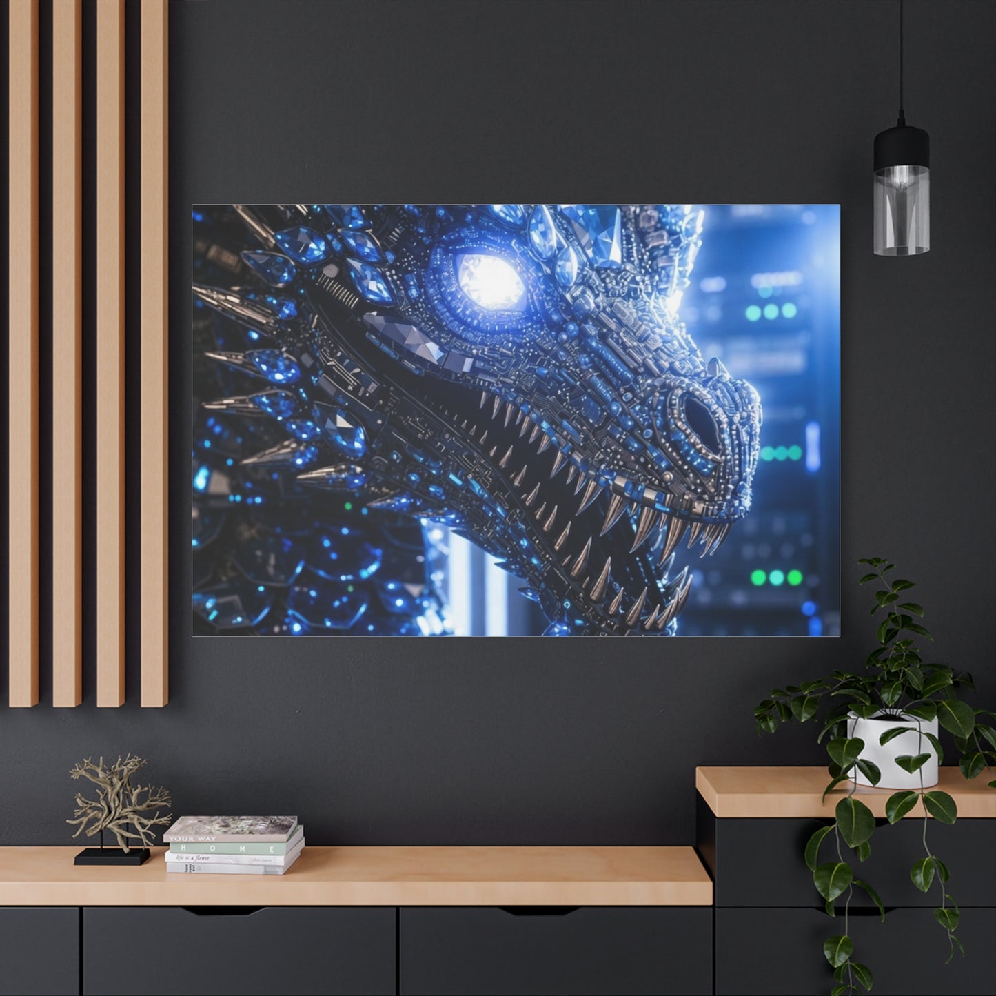 Cyber Dragon Canvas Print — Futuristic Metallic Dragon Wall Art