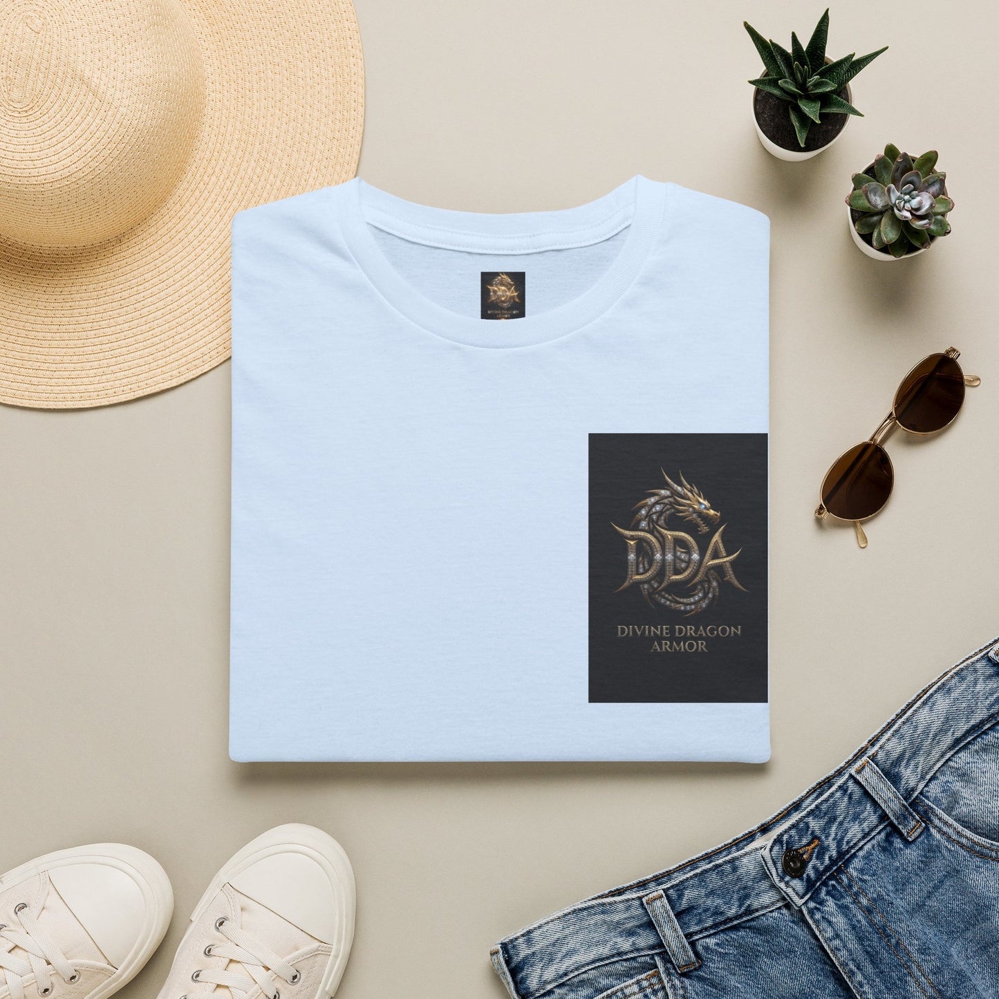 #1 Selling Dragon Logo Pocket T-Shirt — "DDA Divine Dragon Armor" Chest Patch