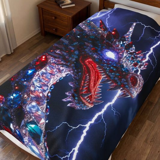 A #1 Seller Velveteen Dragon Plush Blanket – Lightning Crystal Dragon Throw for Fantasy Fans