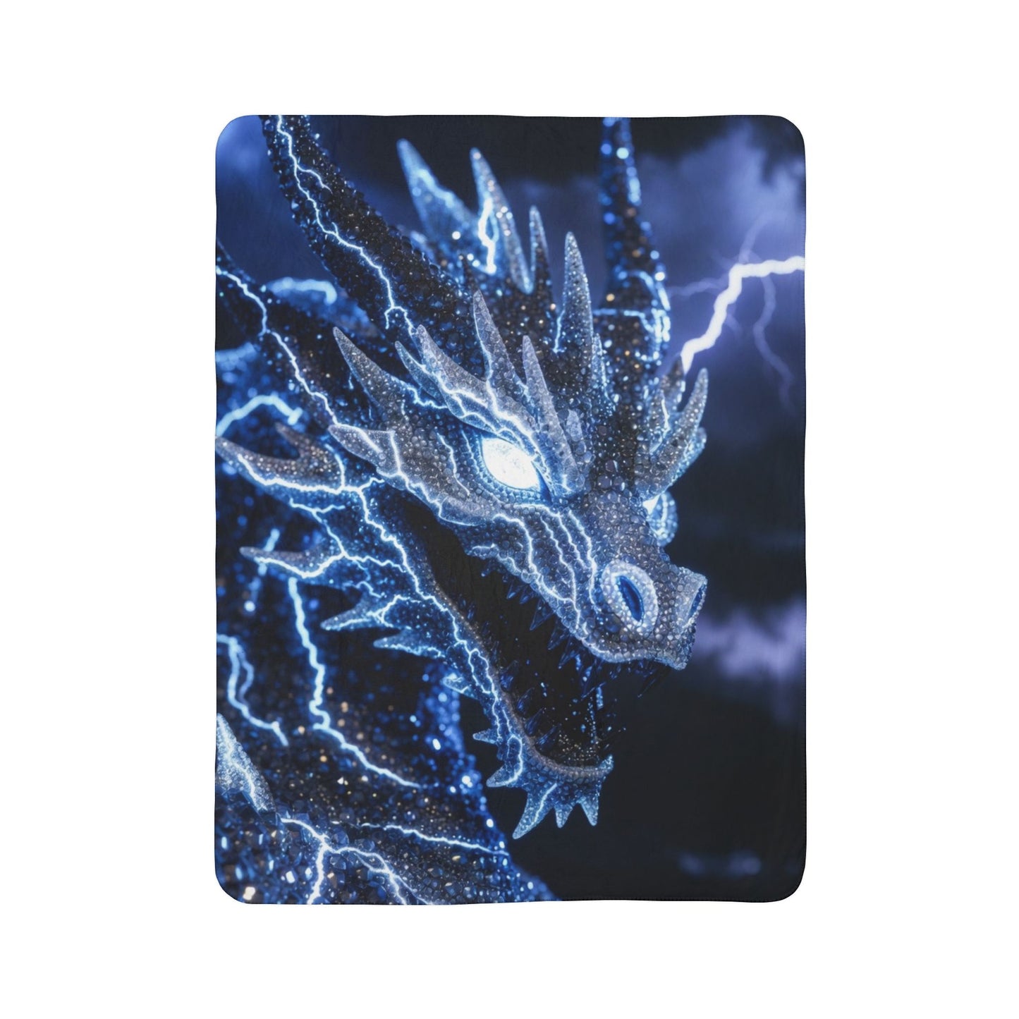 Electric Blue Dragon Sherpa Blanket — Lightning Fantasy Fleece Throw