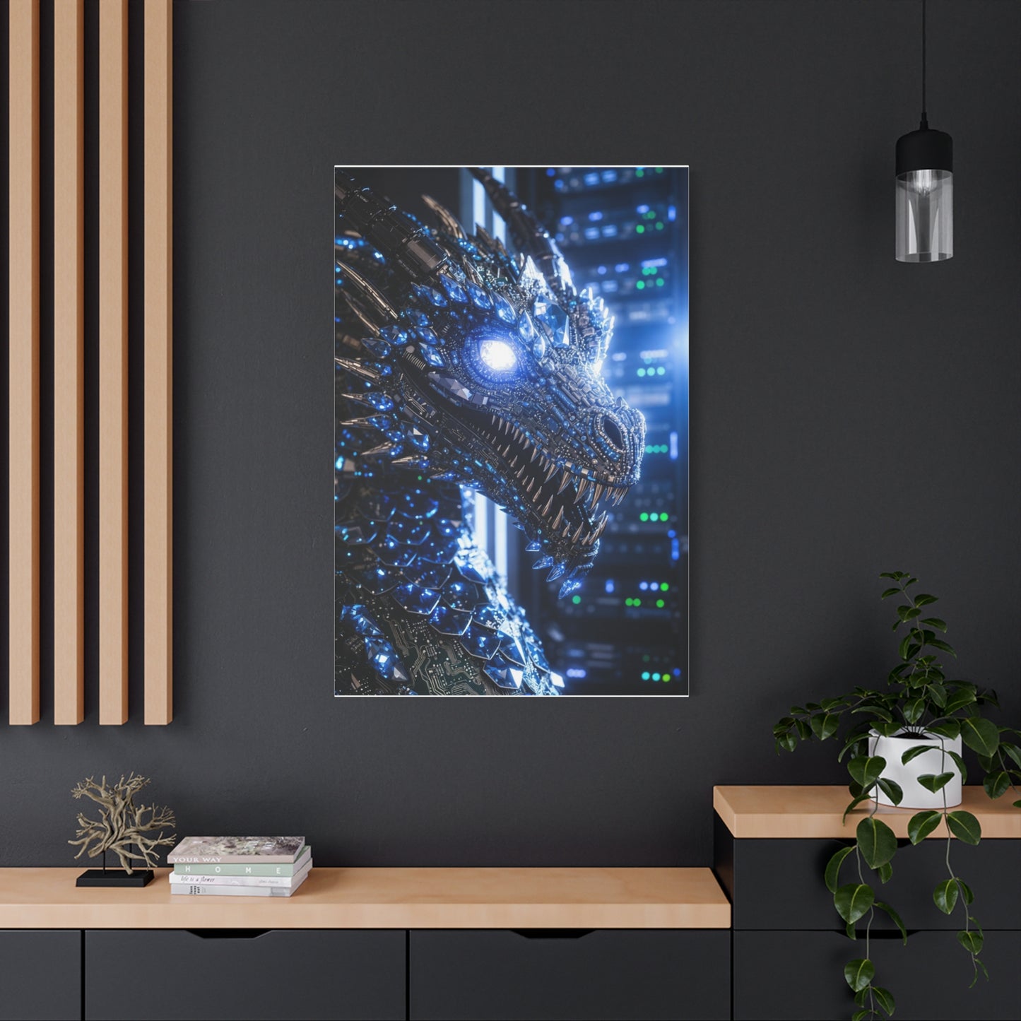 Cyber Dragon Canvas Print — Futuristic Metallic Dragon Wall Art