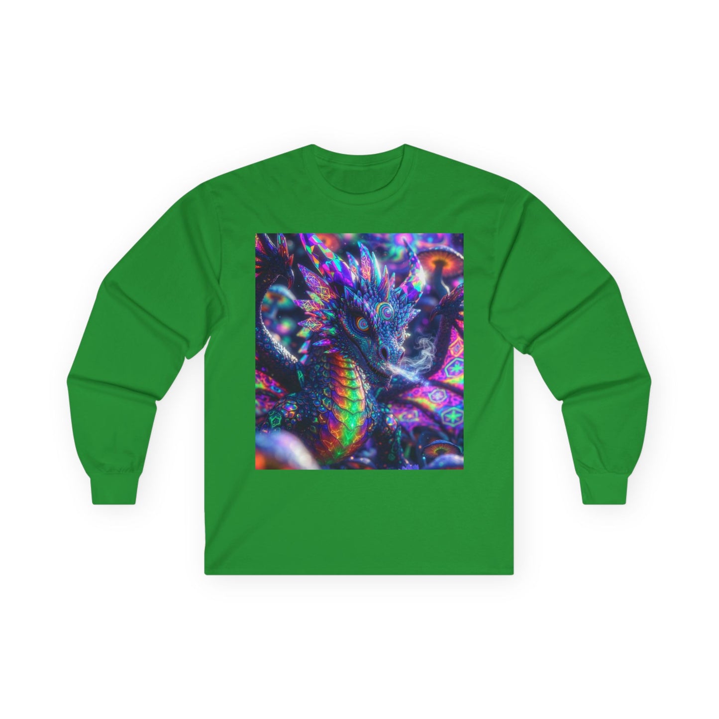 Psychedelic Dragon Long Sleeve Tee — Neon Fantasy Dragon Graphic