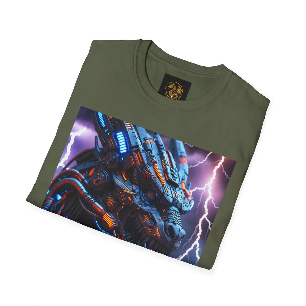 A Cyber Dragon T‑Shirt — Neon Mech Dragon with Lightning Graphic