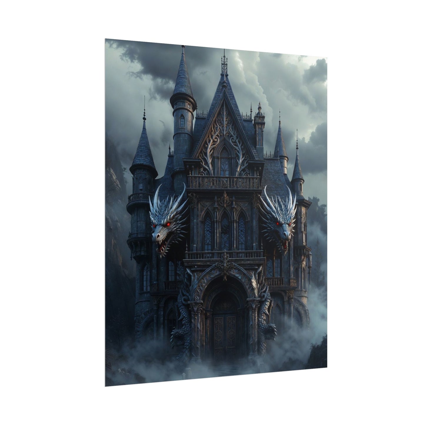 Gothic Dragon Castle Rolled Poster — Dark Fantasy Wall Art