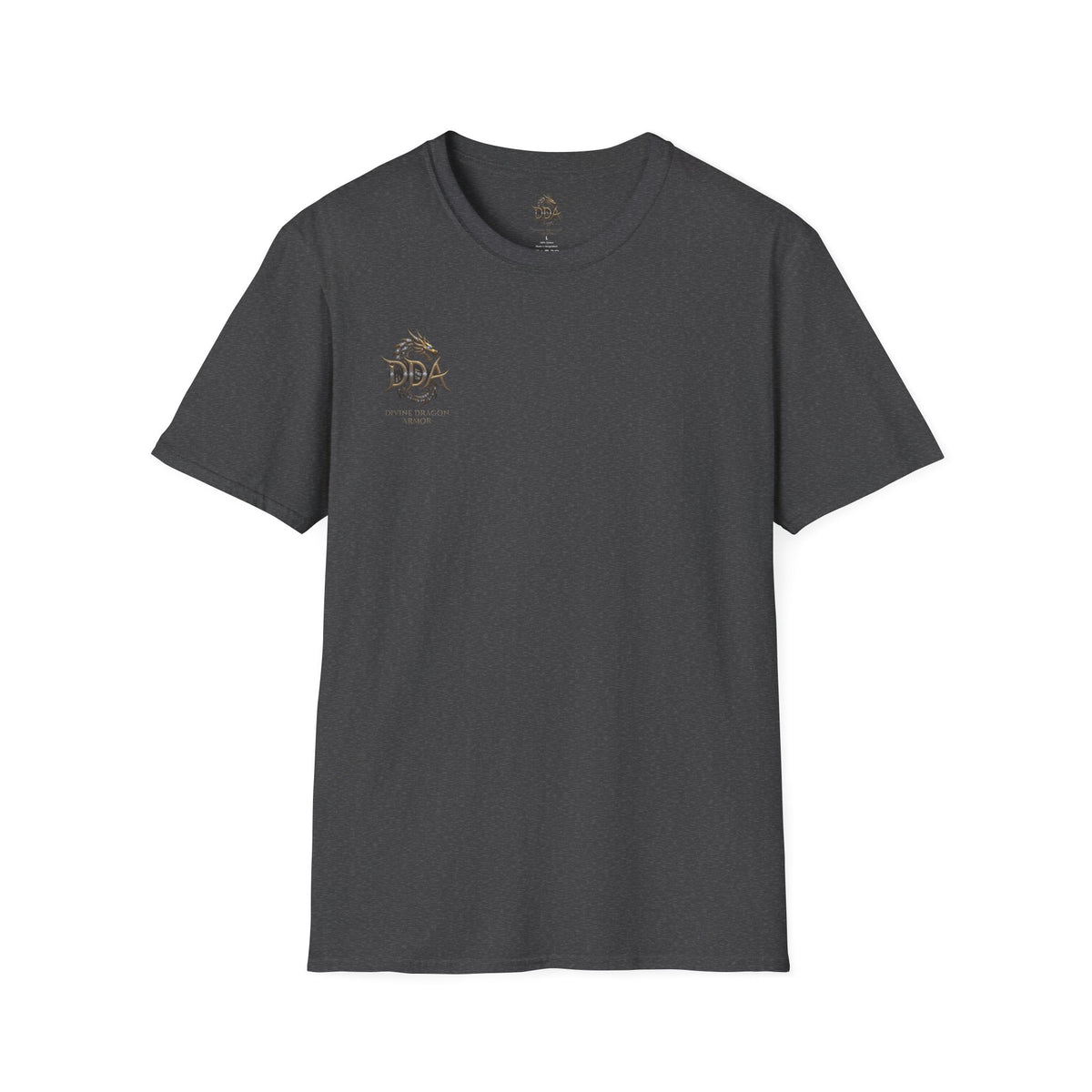 DDA DIVINE DRAGON ARMOR T-Shirt — Golden Dragon Emblem Chest Logo, Fantasy Gaming Fan Tee