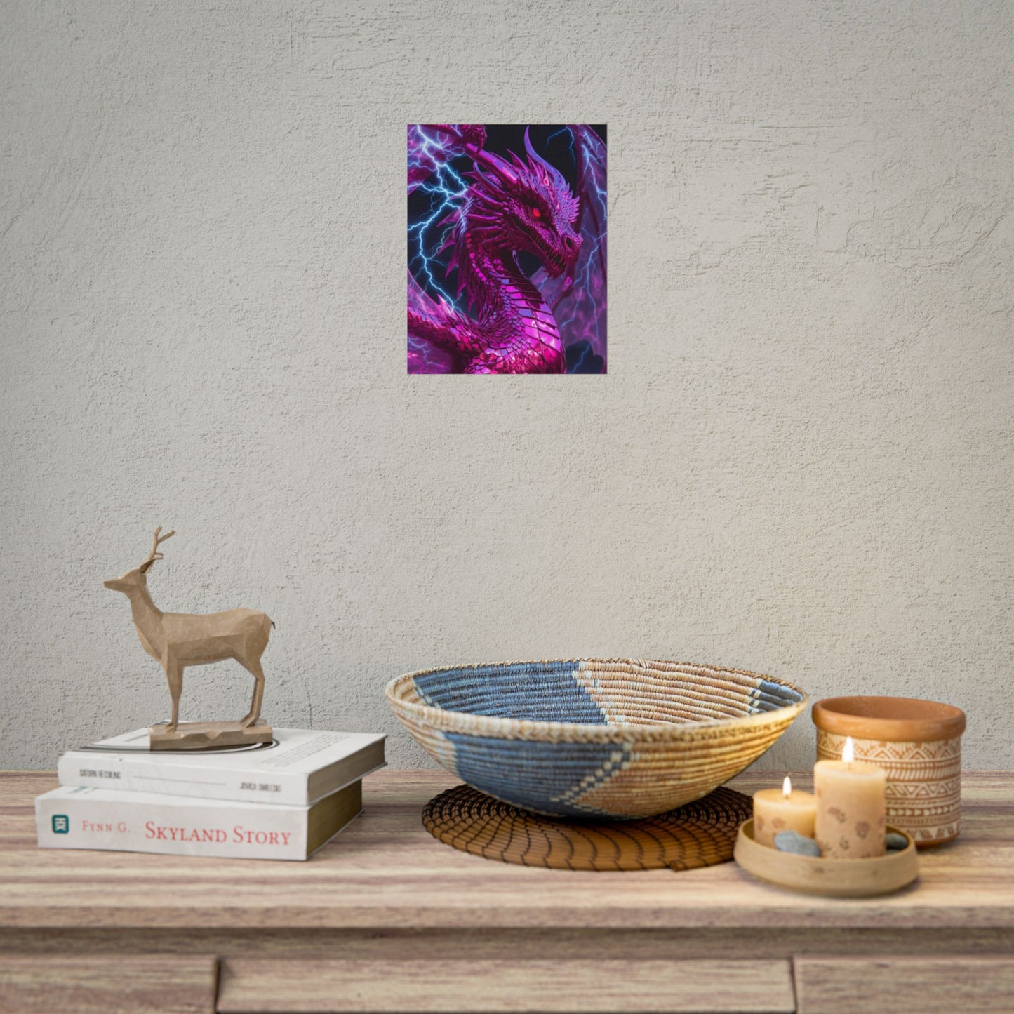 Pink Electric Dragon Poster — Fantasy Wall Art Rolled Poster
