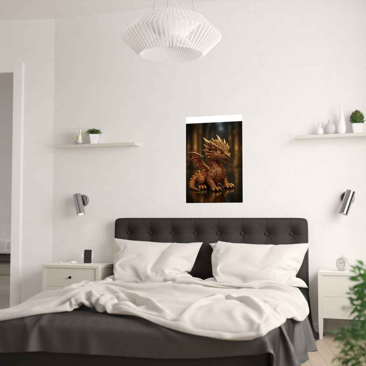 A Golden Orange Dragon Art Print, Satin Poster, Dragon Wall Art, Fantasy Decor, Gift for Gamers, Dragon Lover's Decoration