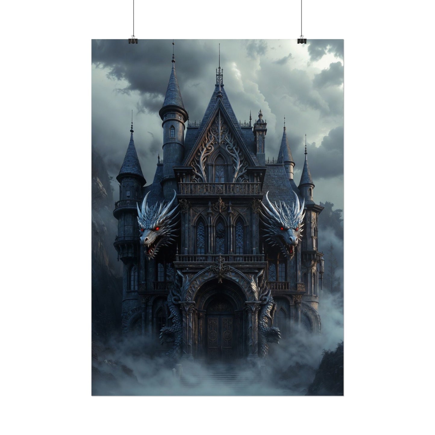 Gothic Dragon Castle Rolled Poster — Dark Fantasy Wall Art