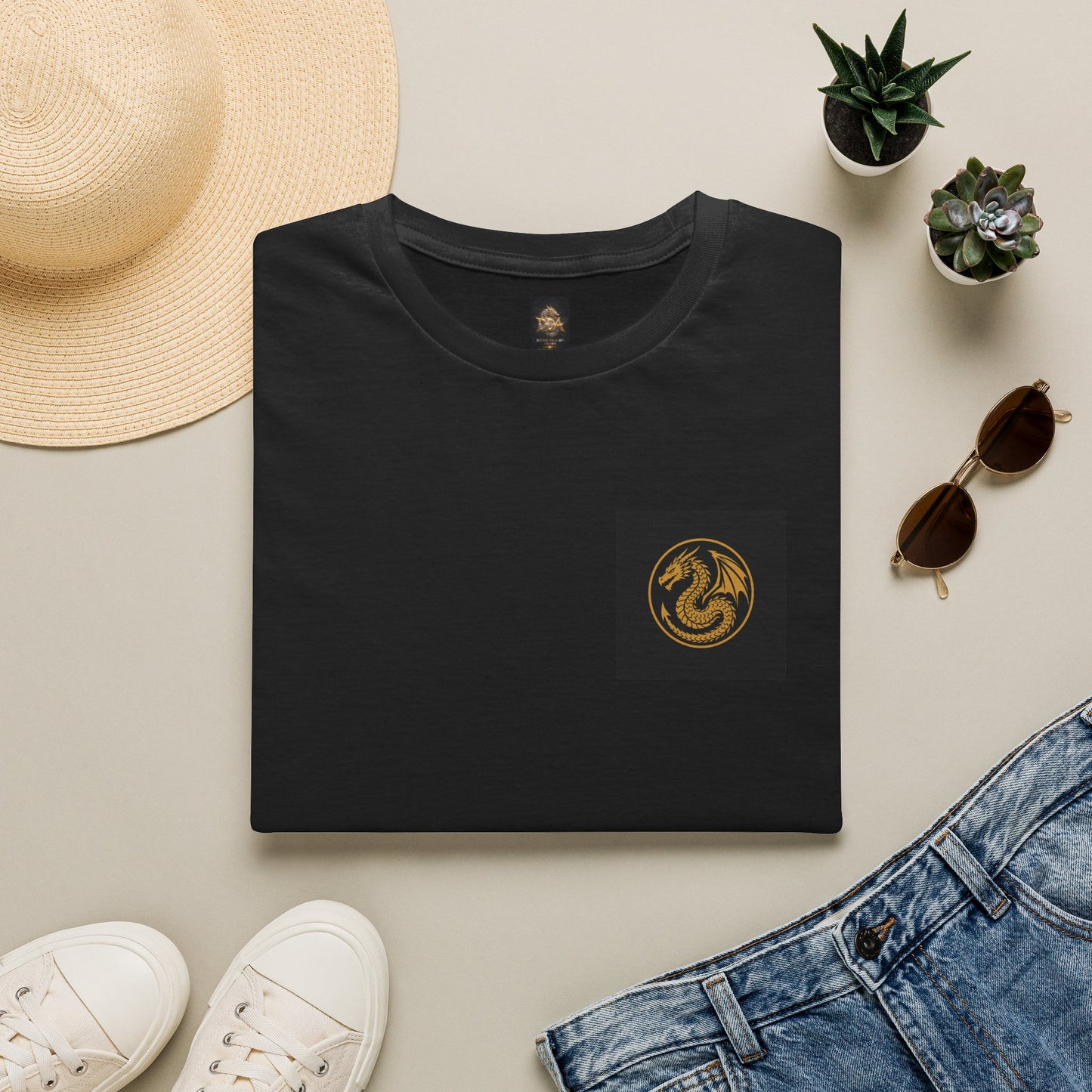 A # 1 Selling Divine Dragon Armor Pocket T-Shirt — Vintage Gold Emblem Tee