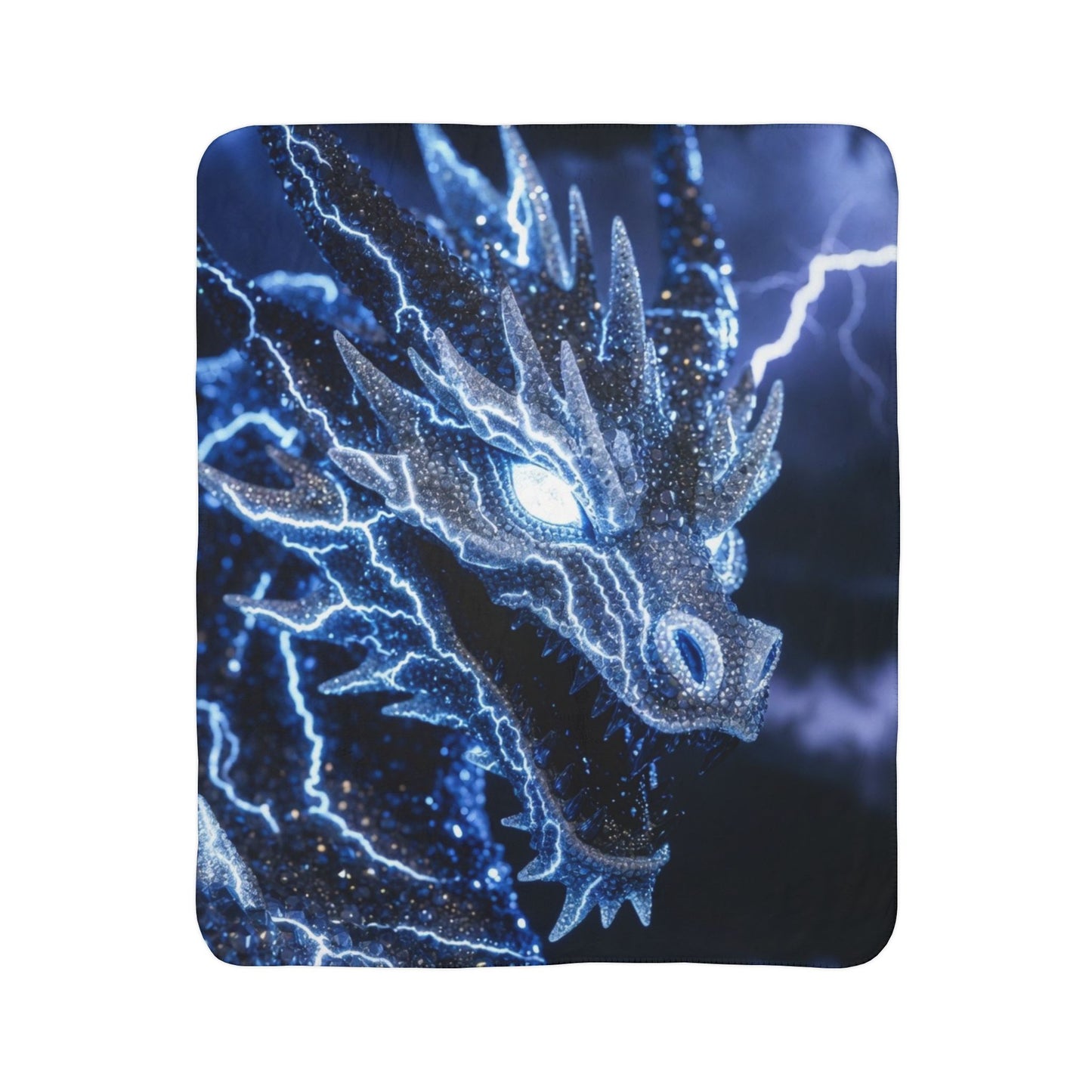 Electric Blue Dragon Sherpa Blanket — Lightning Fantasy Fleece Throw