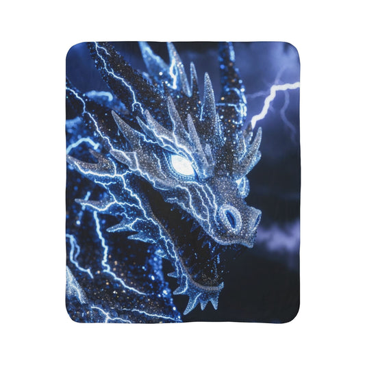 Electric Blue Dragon Sherpa Blanket — Lightning Fantasy Fleece Throw