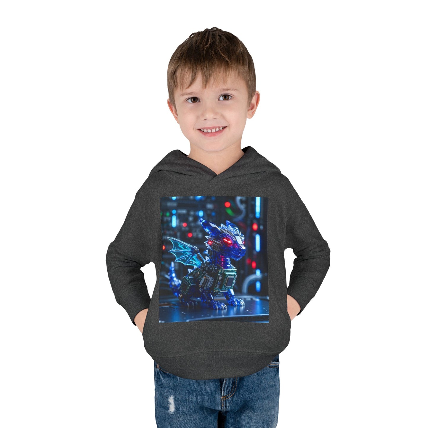 Toddler Hoodie — Neon Robot Dragon Pullover for Kids