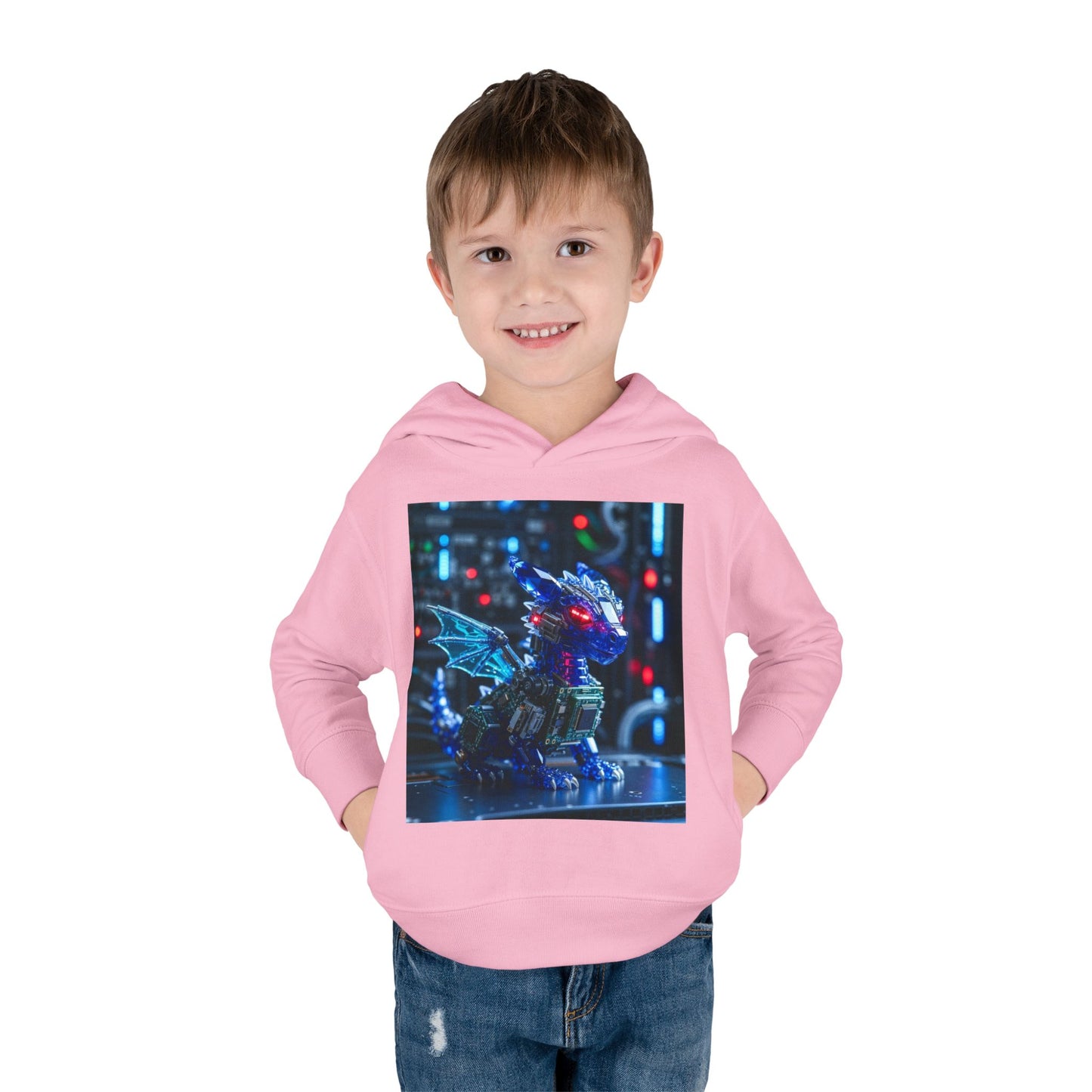 Toddler Hoodie — Neon Robot Dragon Pullover for Kids