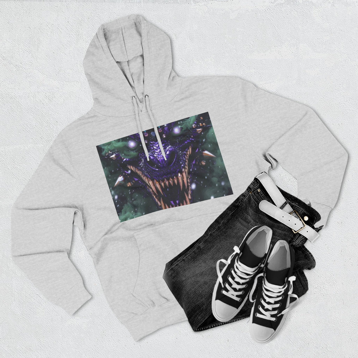 A Mystic Cosmic 🐉 Hoodie — Astral Galaxy Cat Chest Print Fleece Hoodie