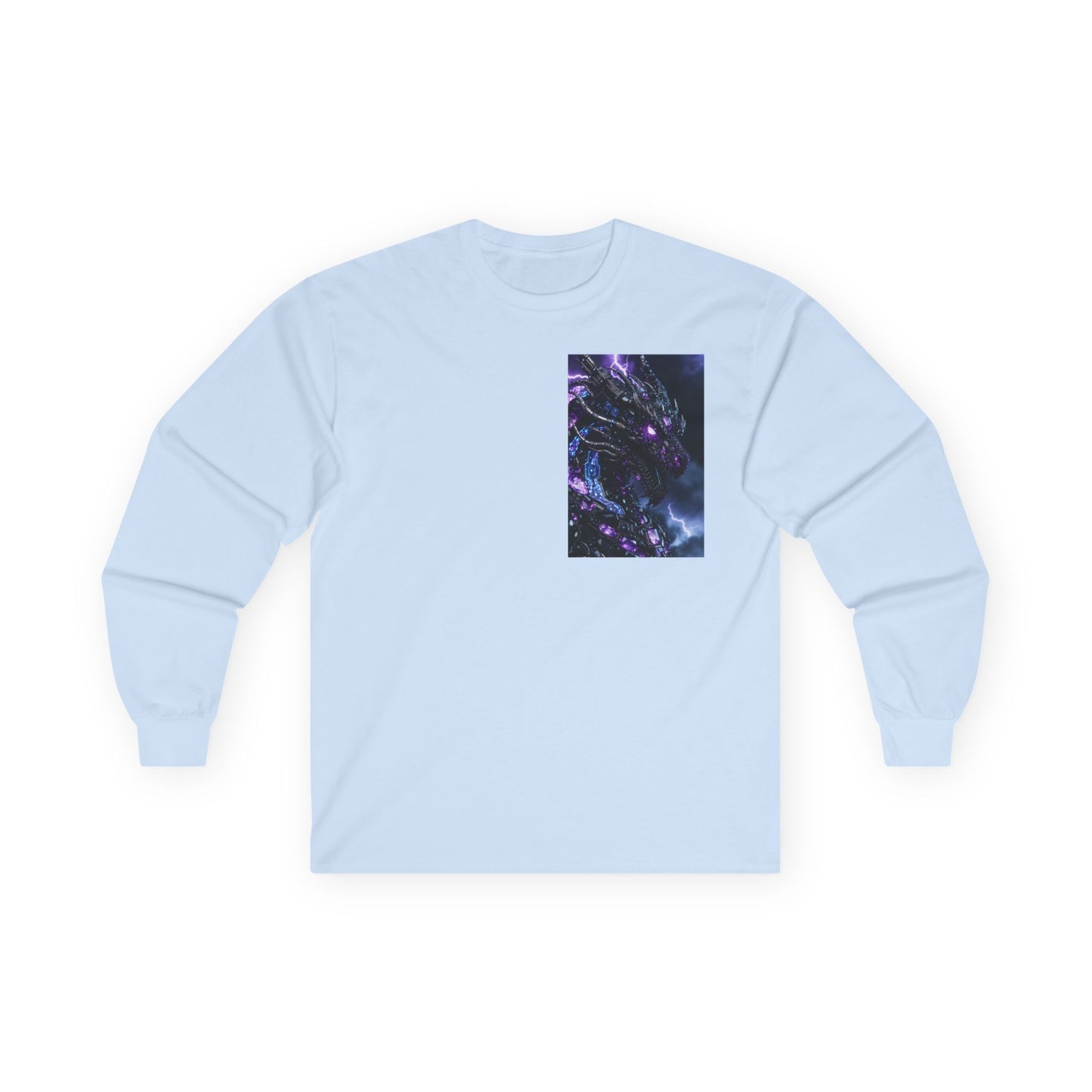 Cosmic Dragon Pocket Long Sleeve Tee — Neon Galaxy Illustration
