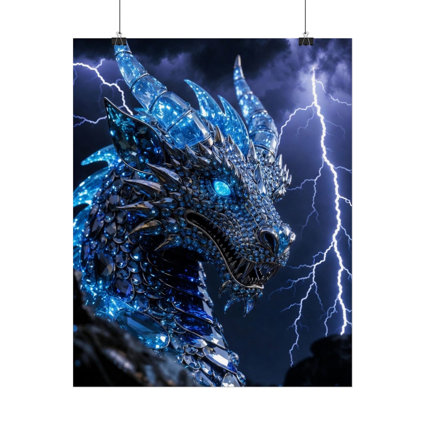 Blue Lightning Dragon Poster — Fantasy Wall Art Rolled Poster
