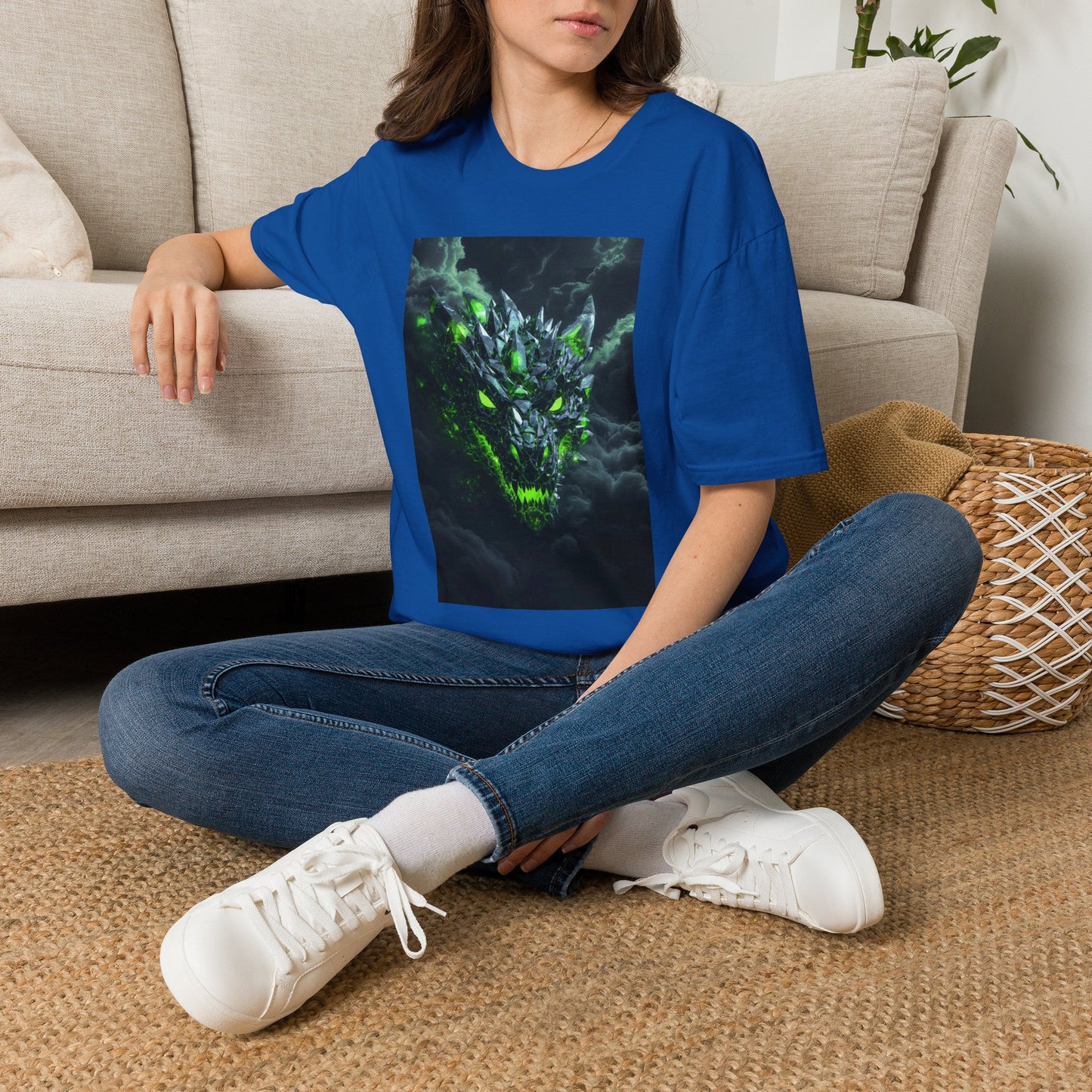 Dragon Skull T‑Shirt — Neon Green Crystal Wyvern Graphic Tee