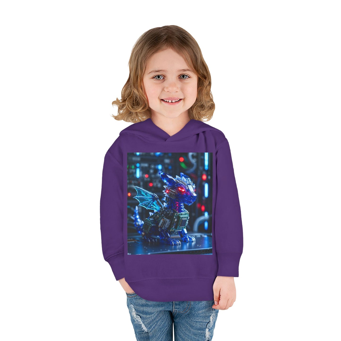 Toddler Hoodie — Neon Robot Dragon Pullover for Kids